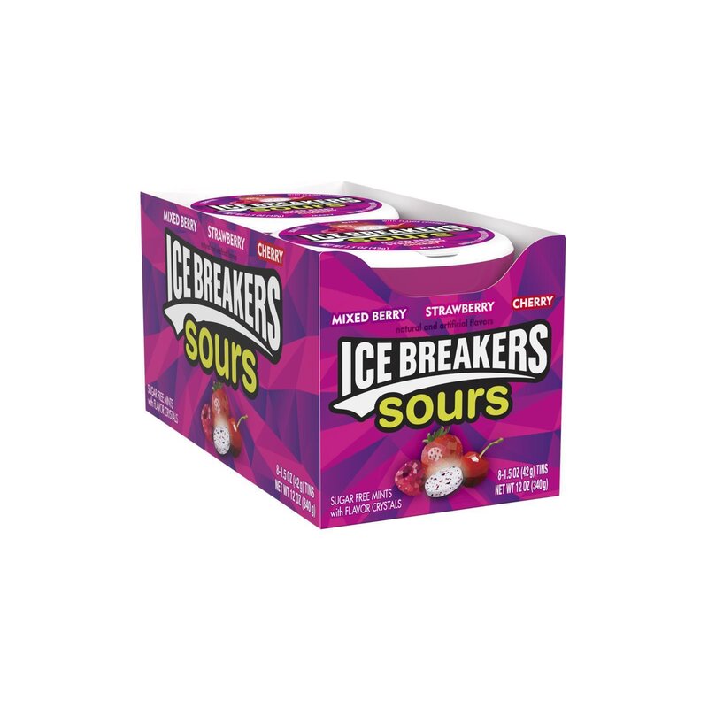Ice Breakers Sours - Mixed Berry, Strawberry, Cherry - Sugar Free - 42g